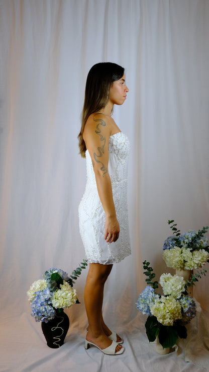 White Sweetheart Mini Wedding Dress with Cape