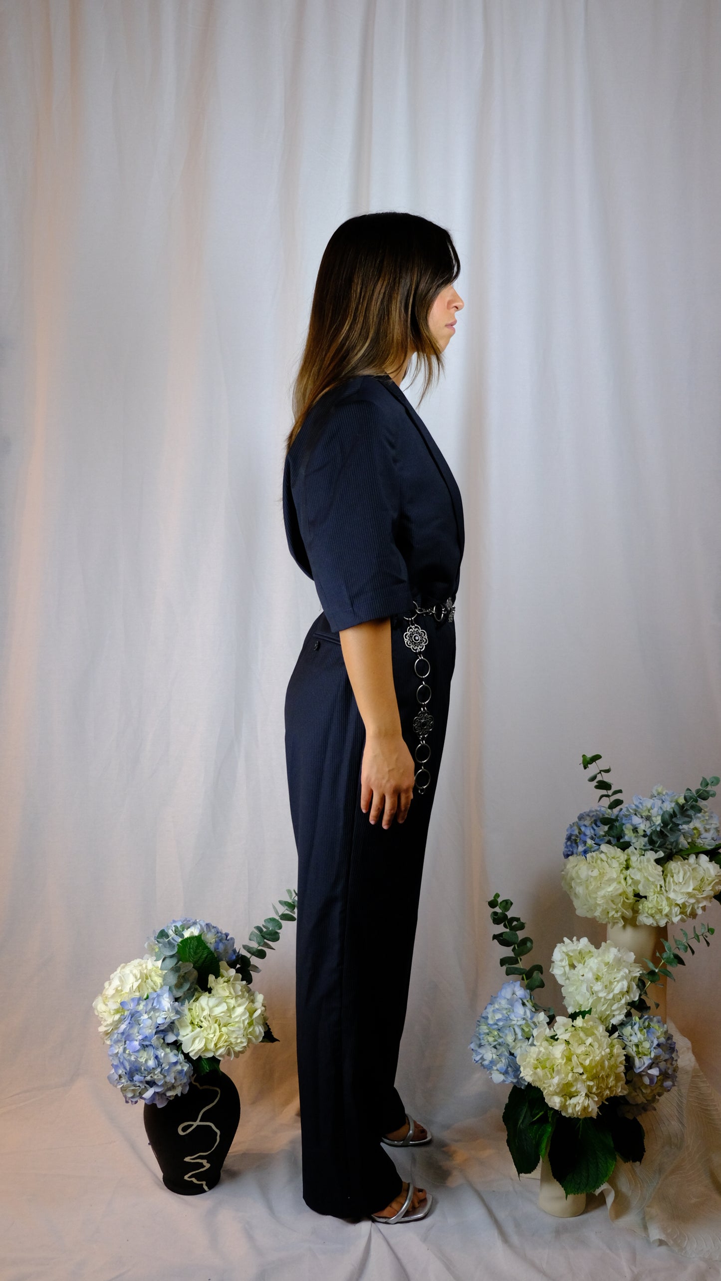 Navy Pinstripe Jumpsuit