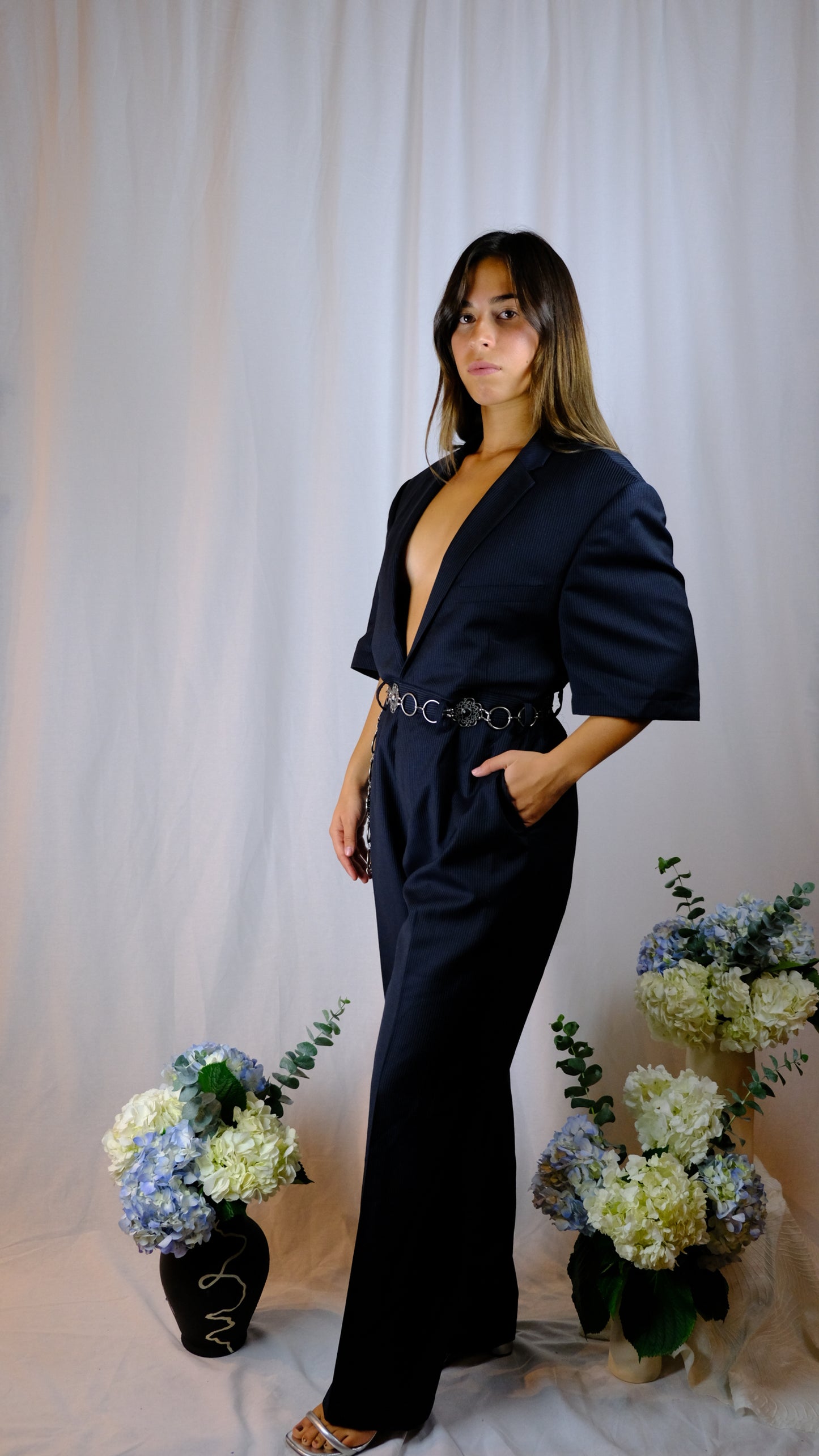 Navy Pinstripe Jumpsuit