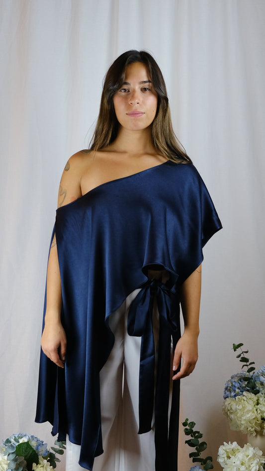 Navy Satin Top